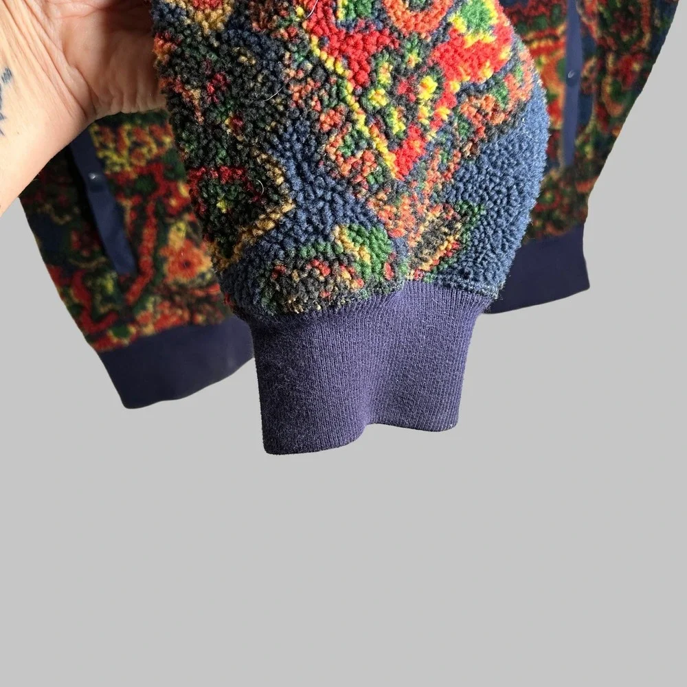 J. Crew Nordic Paisley Sherpa Fleece Jacket Unisex Large Multi Color BK783